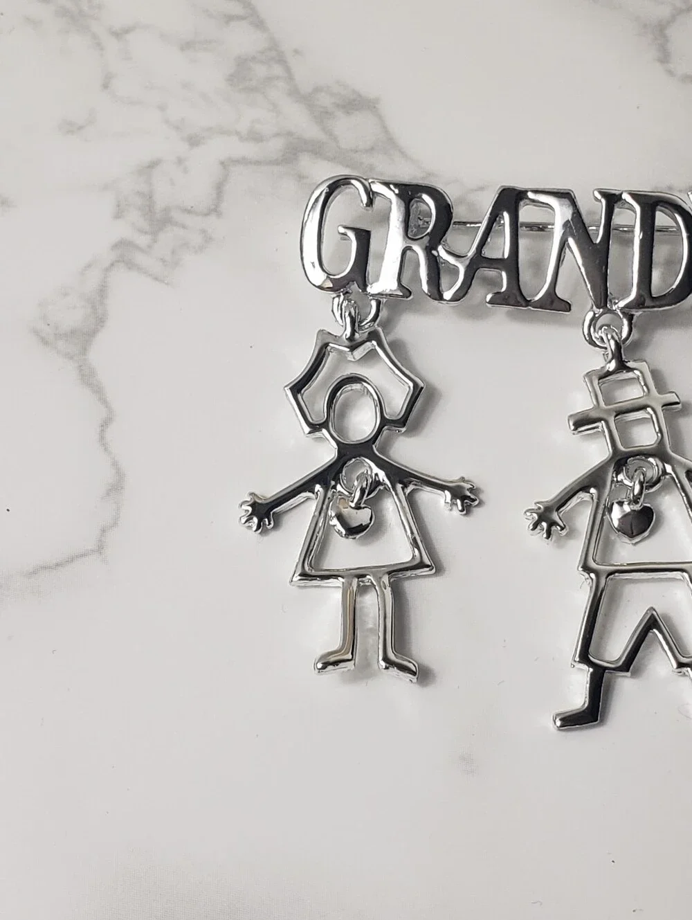 Vintage GRANDMA Silver-tone Dangling Brooch Pin